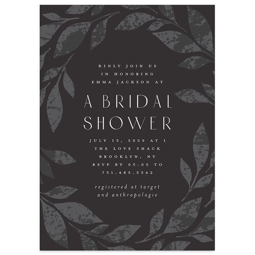 Gilded Leaves Bridal Shower Invitations Charcoal Signature Blank Standard