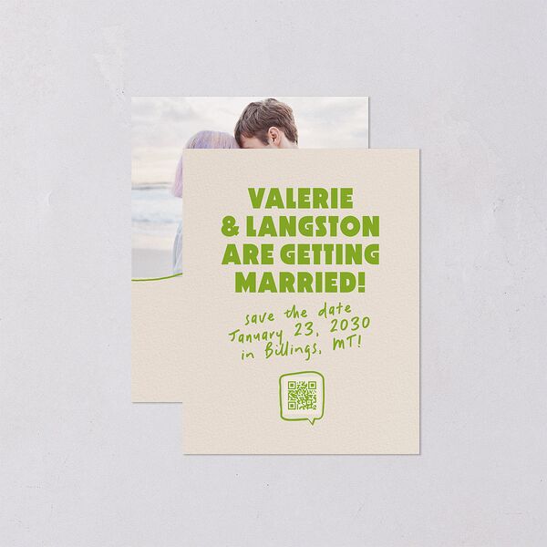 Retro Modern QR Code Save the Date Petite Cards Greenery Signature smooth Blank No Standard