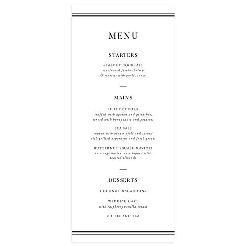 Luxe Monogram Menus Pure White Signature