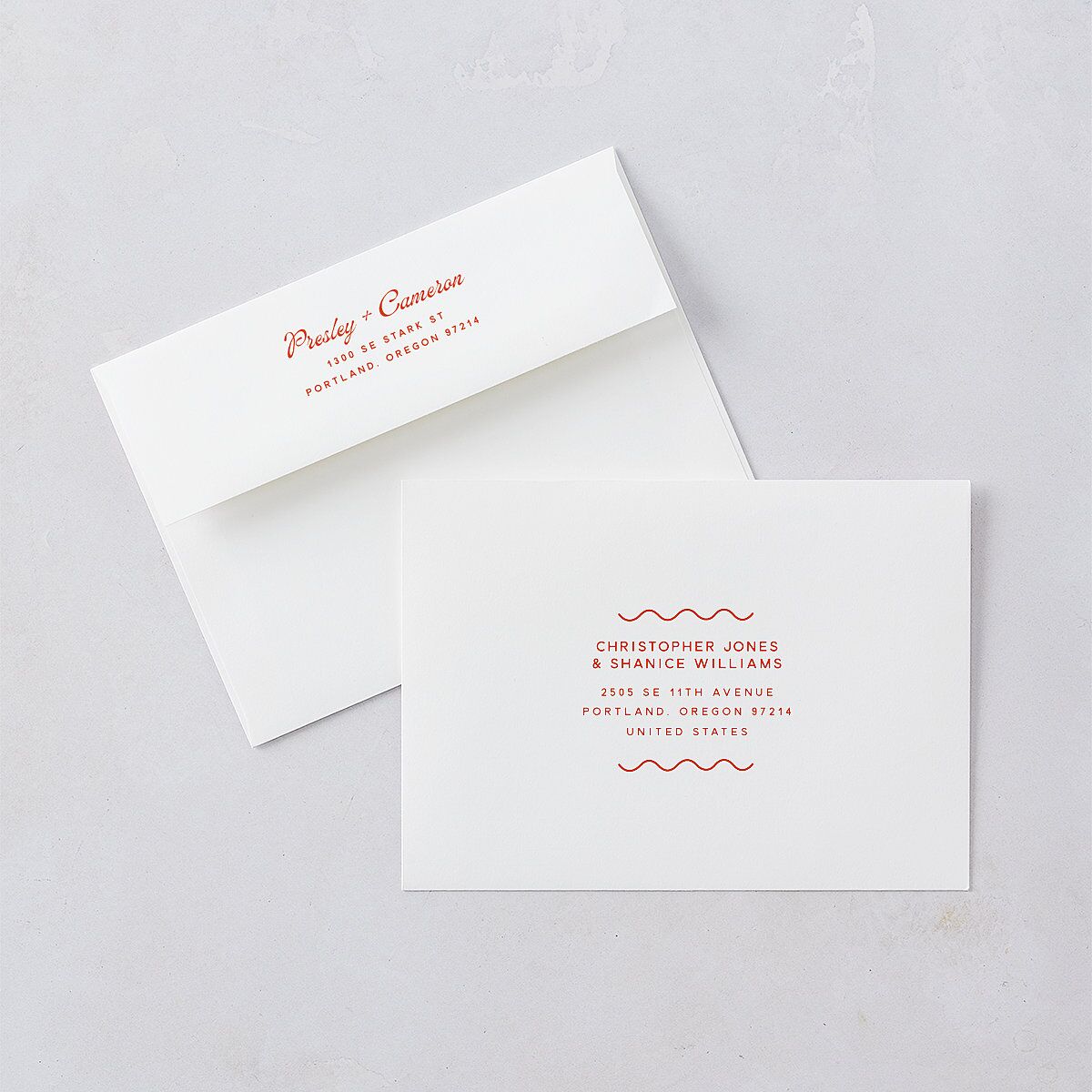 Cabana Stripes Wedding Invitation Envelopes Pastel Blue Standard White Both Recipient and Return Addresses Signature