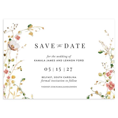 Glistening Wildflower Foil Save the Date Cards Gold Soft Peach Signature smooth Blank No Standard