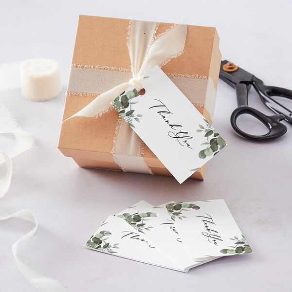 Eucalyptus Frame Foil Favor Gift Tags Gold Pure White Signature