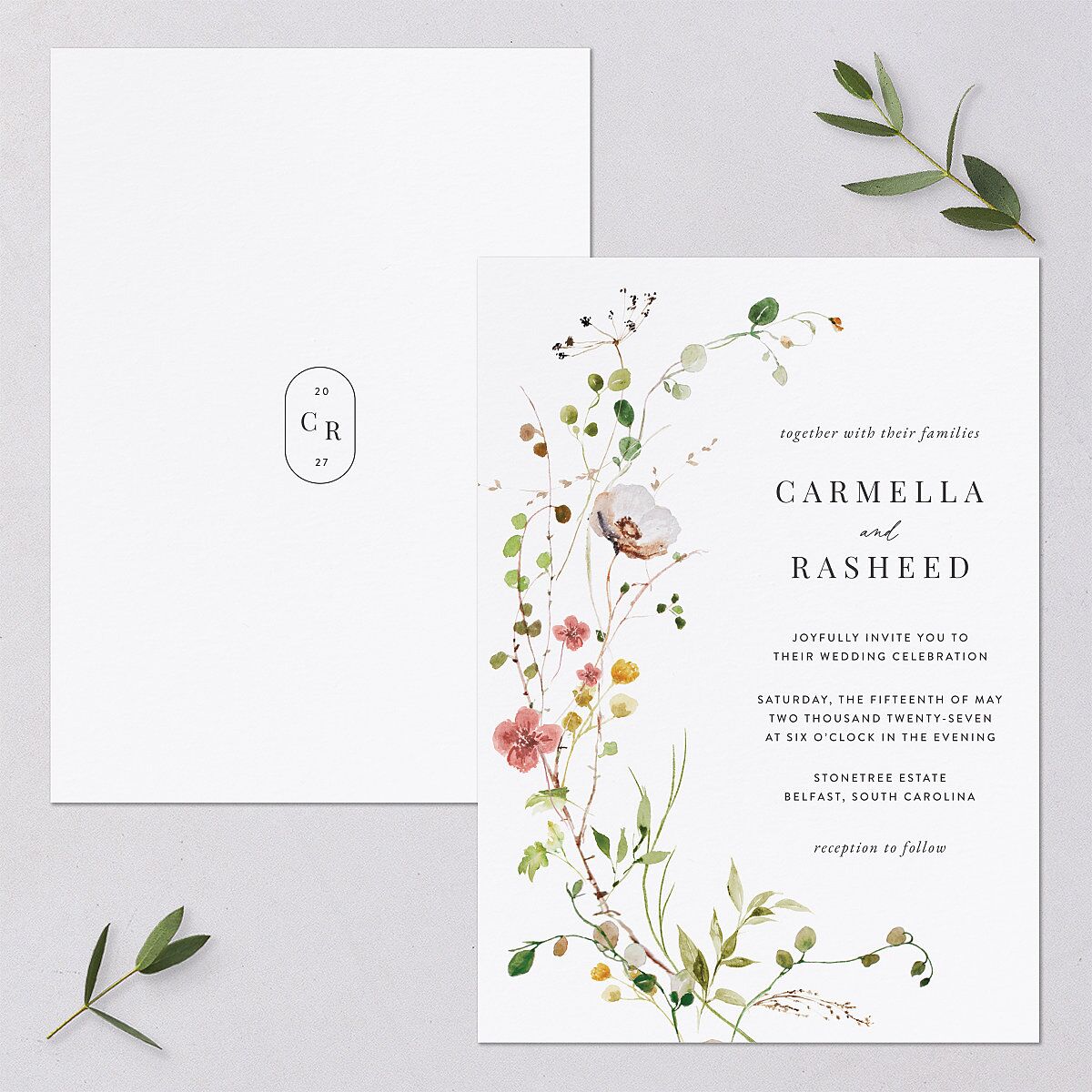 Delicate Wildflower Wedding Invitations Peach Pink Signature Blank No Standard
