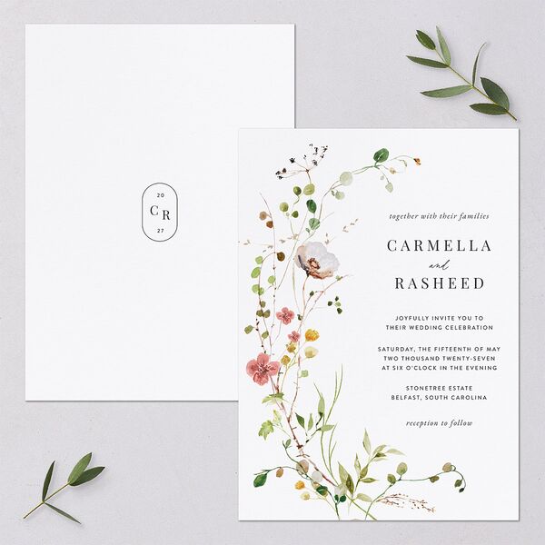 Delicate Wildflower Wedding Invitations Peach Pink Signature Blank No Standard