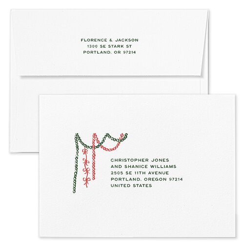 Happy Holidays Grid Pattern Photo Holiday Card Envelopes White Hunter Green Both Recipient and Return Addresses Standard Signature