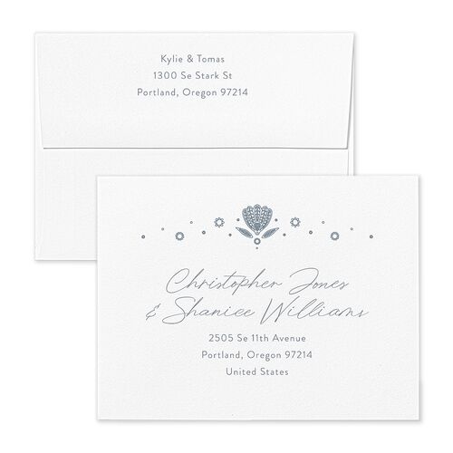 Santa Fe Thank You Card Envelopes White Dusty Blue Both Recipient and Return Addresses Signature Standard