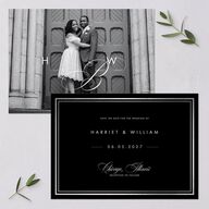 Polished Frame Save The Date Cards Silver Licorice Signature smooth Blank No