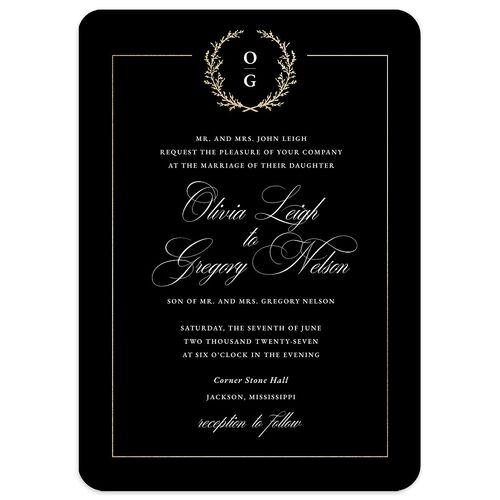Gilded Wreath Wedding Invitations Gold Licorice Signature Blank No Rounded