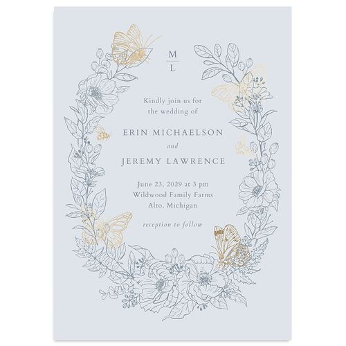 Butterfly Botanical Foil Wedding Invitations Gold Dusty Blue Signature Blank No Standard