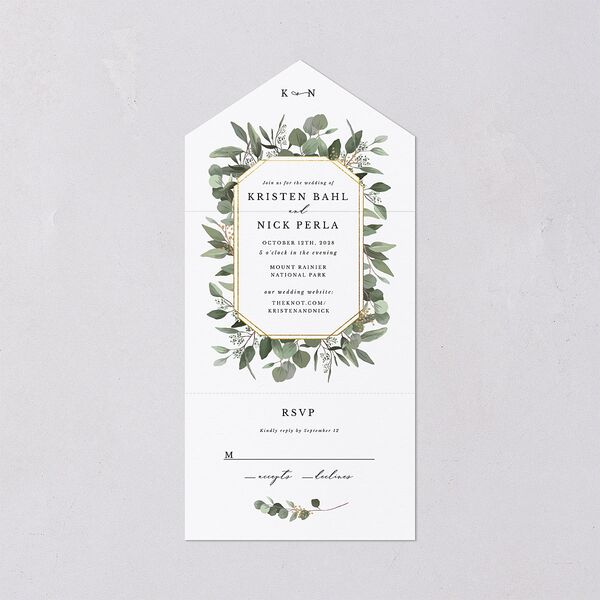 Eucalyptus Frame All-in-One Wedding Invitations Pure White Signature Light Both Recipient and Return Addresses No