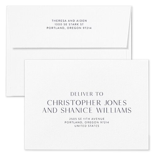 Simply Refined Photo Wedding Invitation Envelopes White Ice Blue Both Recipient and Return Addresses Standard Signature