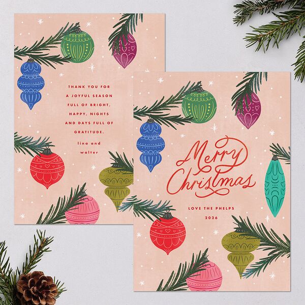 Vintage Christmas Ornaments Holiday Cards Barely Peach Signature Blank Standard