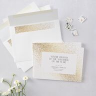 Shimmering Frame Save The Date Cards Gold Off-White Signature smooth Blank No Standard