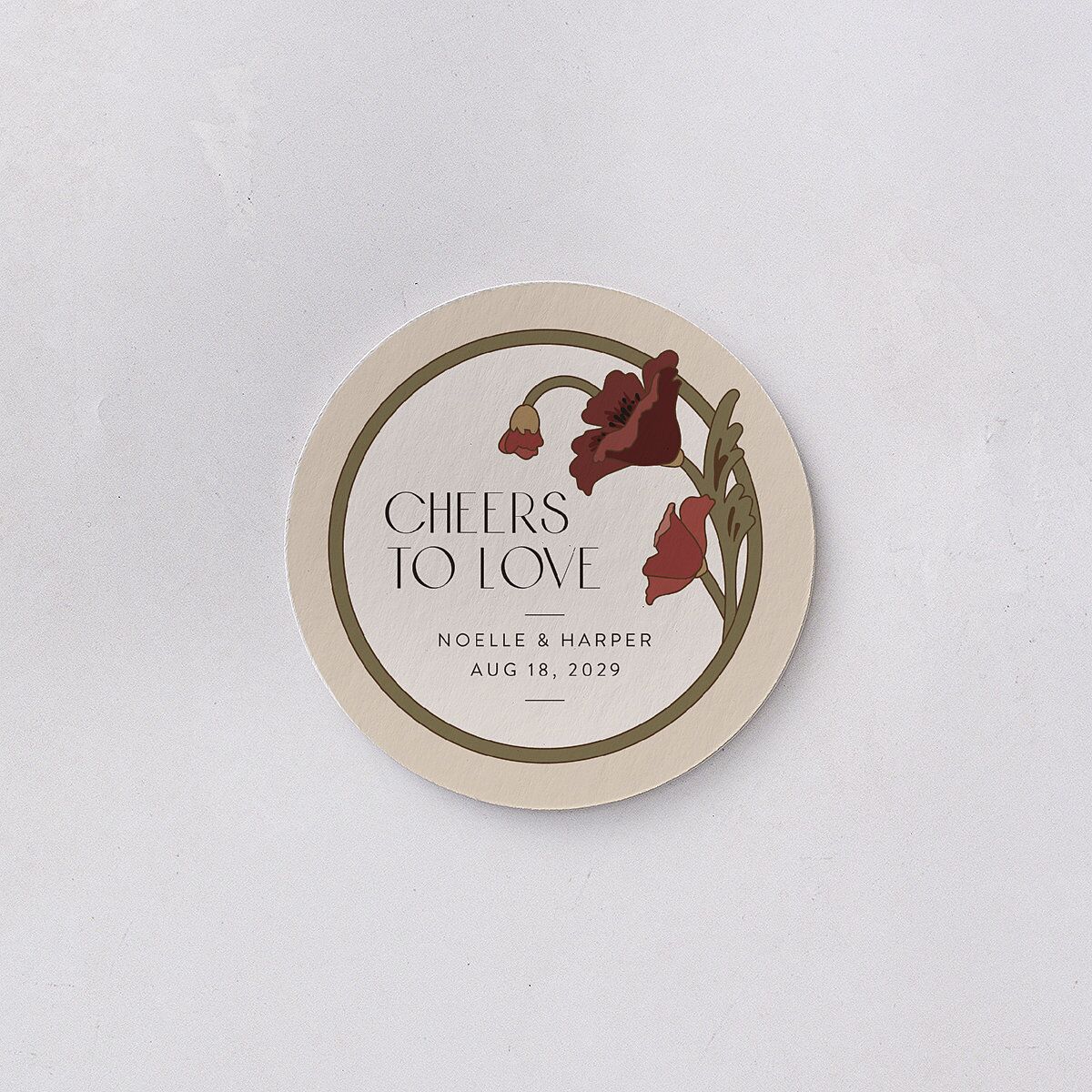 Vintage Nouveau Floral Coasters Merlot Cardboard Circle