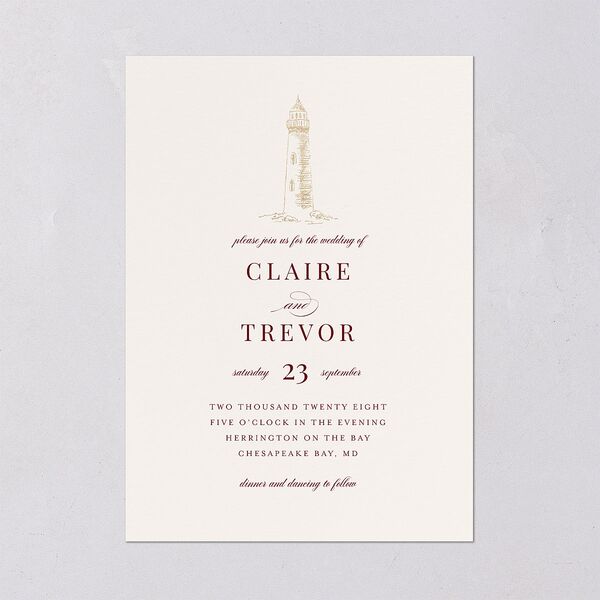 Elegant Lighthouse Foil Wedding Invitations Gold Maroon Signature Blank No Standard