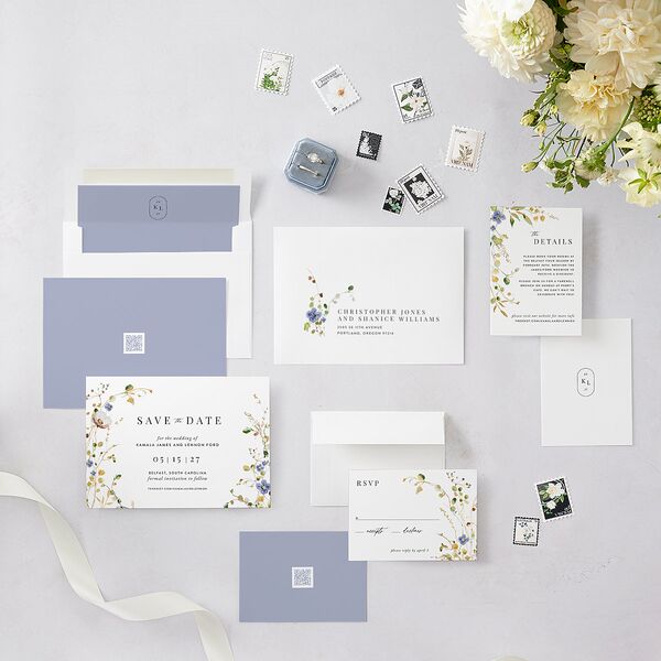 Glistening Wildflower Save the Date Cards Gold Pure White Signature smooth Blank No Standard