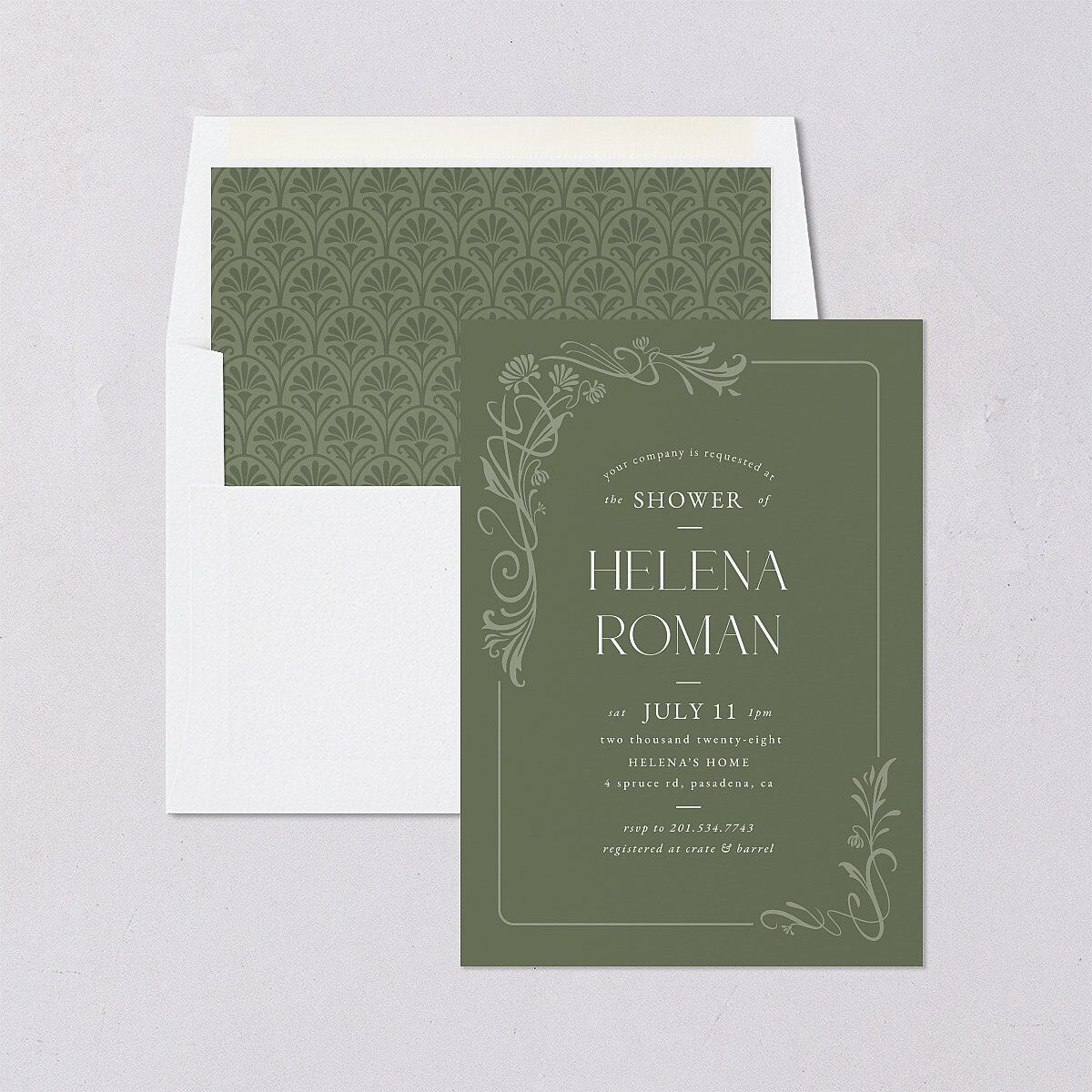 Nouveau Frame Bridal Shower Invitations Dark Camo Signature Blank Standard