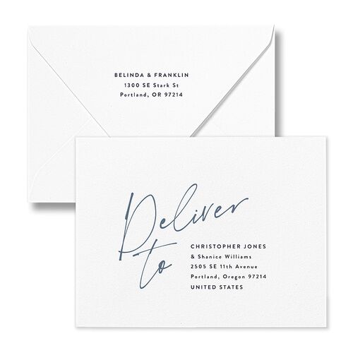 Modern Script Names Save the Date Magnet Euro Envelopes White Navy Recipient Address Luxe Signature