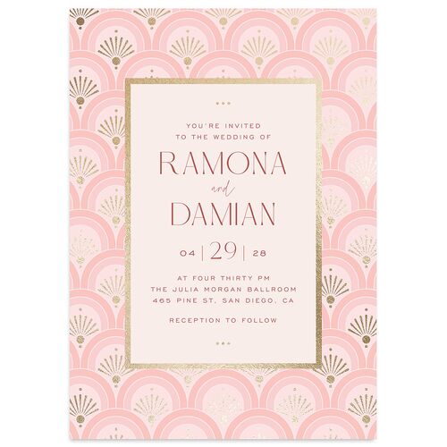 Modern Deco Wedding Invitations Gold Pink Cotton Signature Blank No Standard