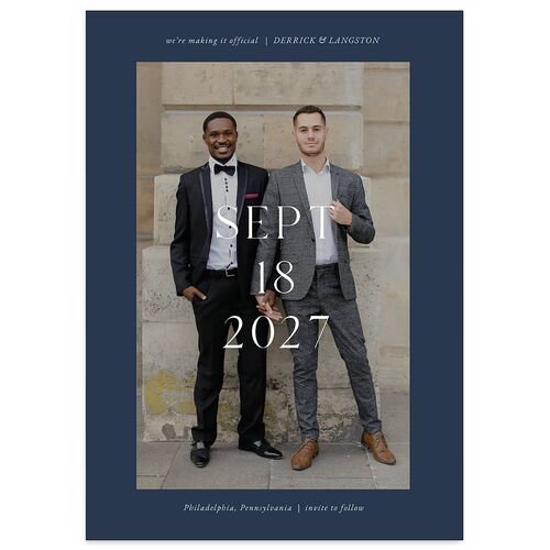 Manhattan Save the Date Cards Moody Blue Signature smooth Blank No Standard