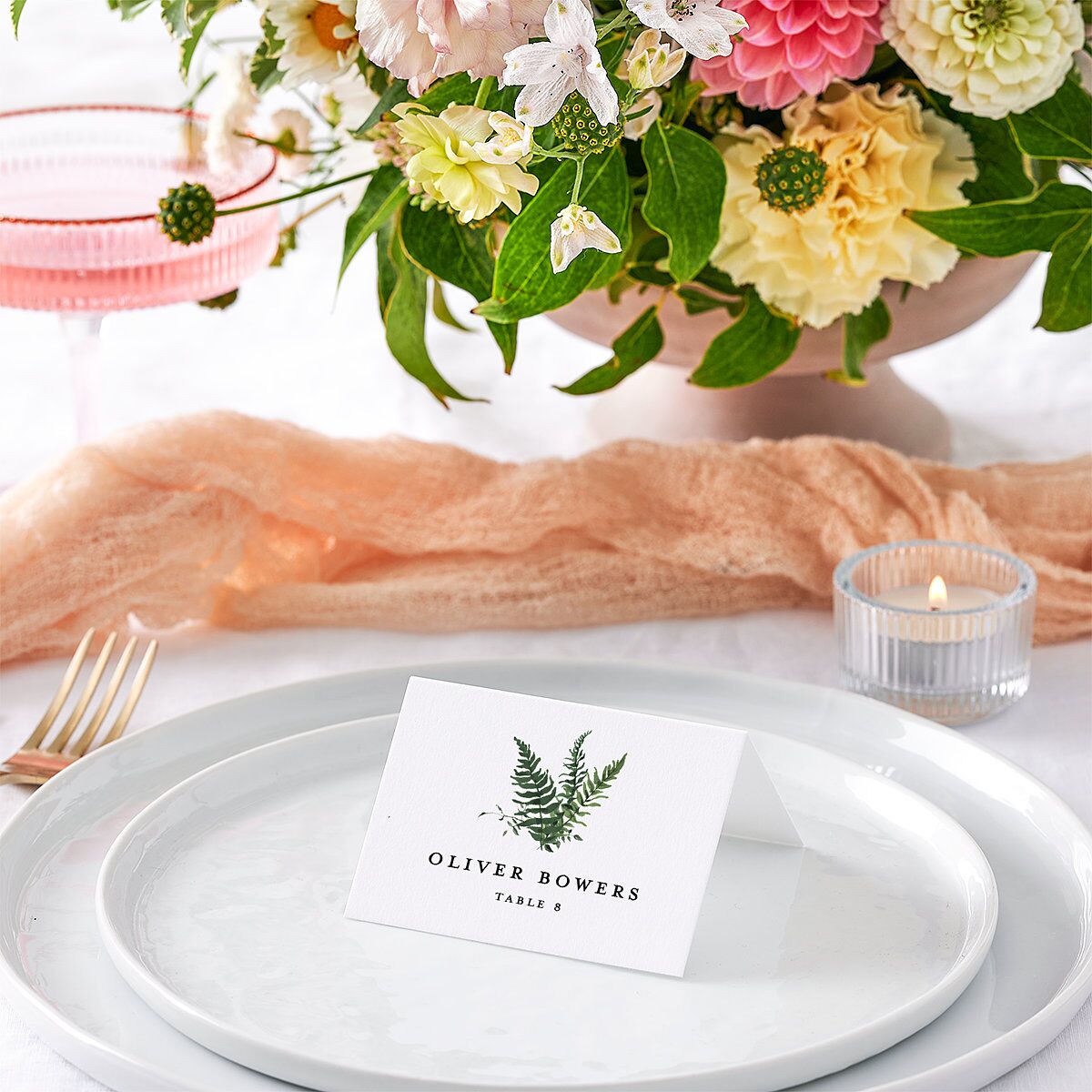 Woodsy Ferns Place Cards Scottish Green Signature