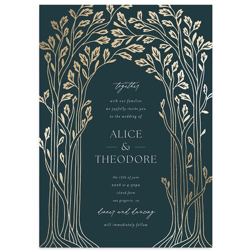 Arboretum Archway Foil Wedding Invitations Gold Dark Night Signature Blank No