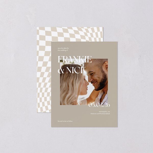 Checked Save the Date Petite Cards Taupe Signature smooth Blank No