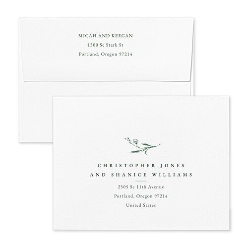 Illustrated Vines Thank You Card Envelopes White Hunter Green Both Recipient and Return Addresses Signature Standard