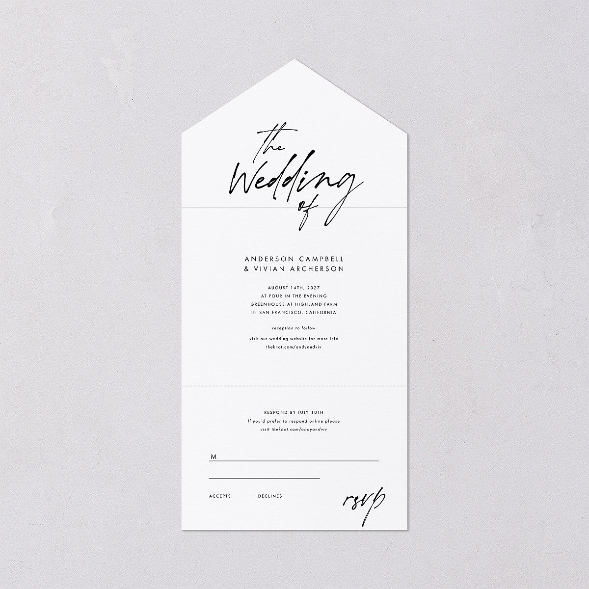 Simply Script All-in-One Wedding Invitations Pure White Signature Light Both Recipient and Return Addresses No