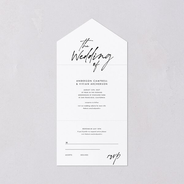Simply Script All-in-One Wedding Invitations Pure White Signature Light Both Recipient and Return Addresses No