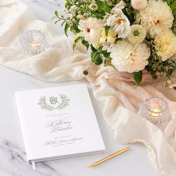 Luxury Floral Monogram Guest Books Cotton