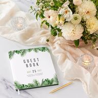 Tropical Leaves Wedding Guest Book Scottish Green
