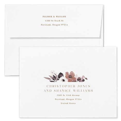 Gilded Blooms Save The Date Card Envelopes White Eggplant Both Recipient and Return Addresses Signature Standard