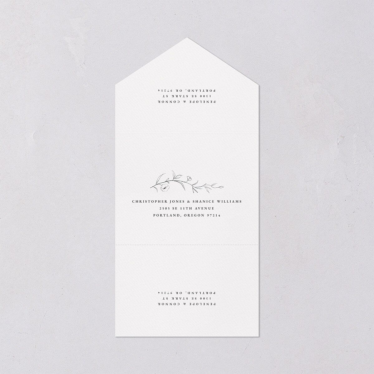 Graceful Botanical All-in-One Wedding Invitations Shadow Gray Signature Light Both Recipient and Return Addresses No