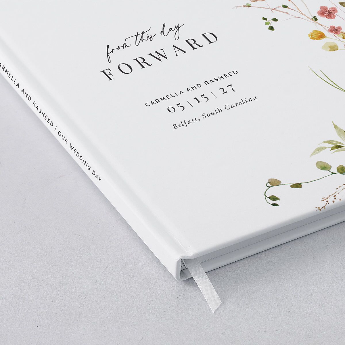 Delicate Wildflower Wedding Guest Book Peach Pink