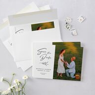 Rustic Setting Save The Date Cards Medieval Grey Signature smooth Blank No Standard