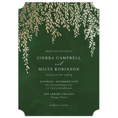 Emerald Forest Foil Wedding Invitations Gold Hunter Green Signature Blank No Ticket