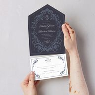 Romantic Vintage Luxury All-in-One Wedding Invitations Moody Blue Signature Light Both Recipient and Return Addresses No