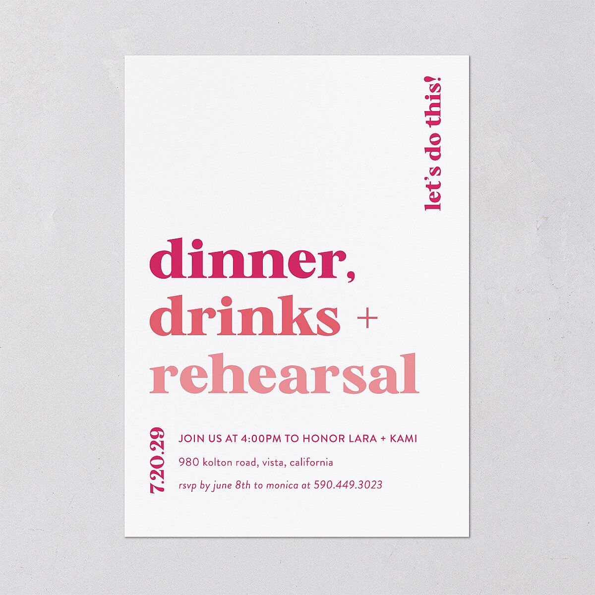 Vibrant Bold Rehearsal Dinner Invitations Hot Pink Signature Blank