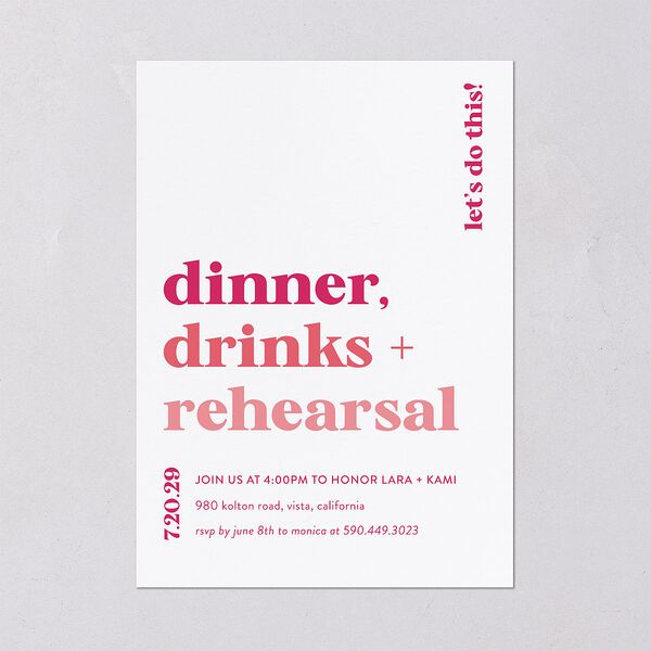 Vibrant Bold Rehearsal Dinner Invitations Hot Pink Signature Blank
