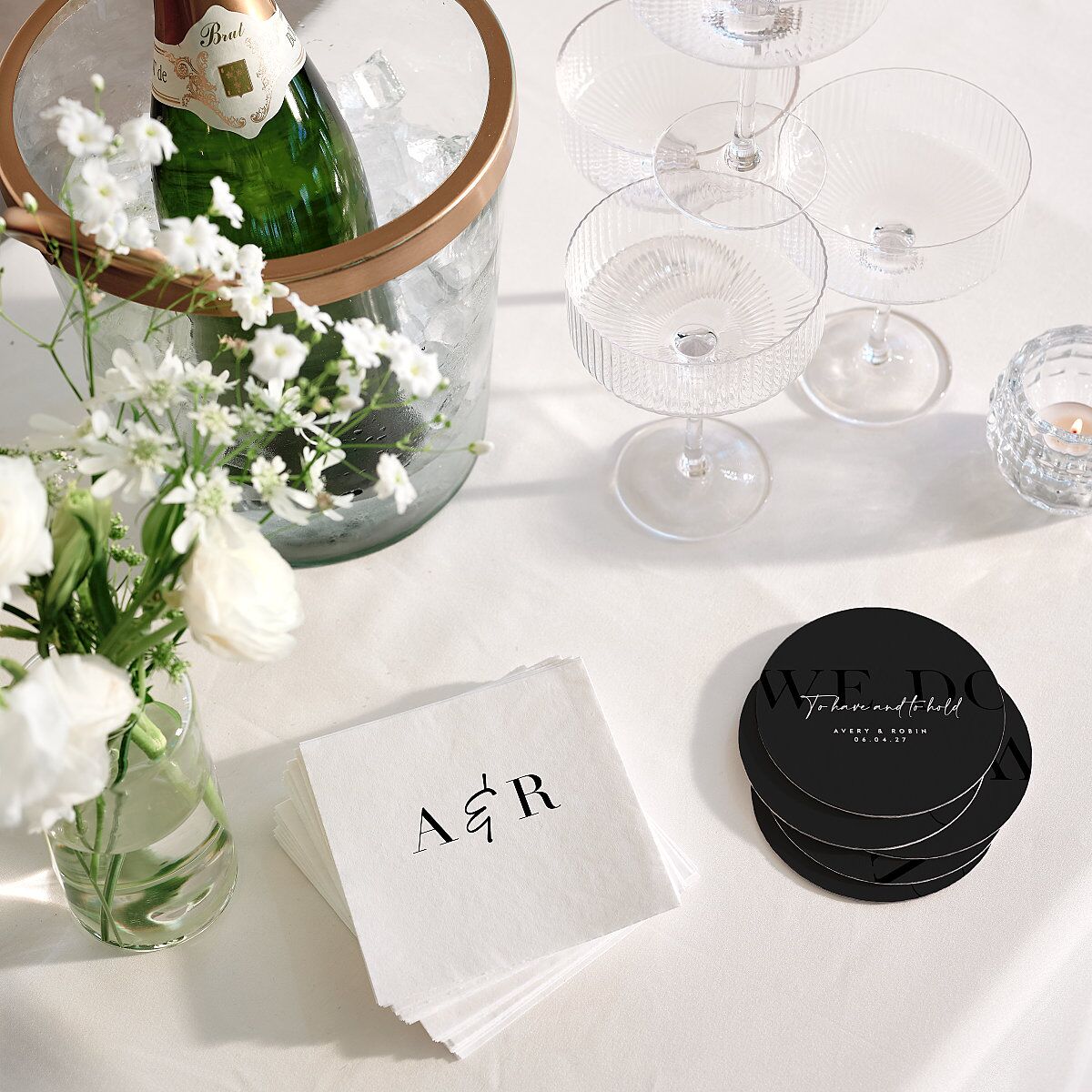 Modern Vow Coasters Charcoal Cardboard Circle