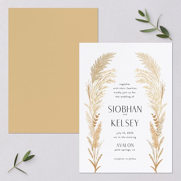 Regal Pampas Wedding Invitations Gold Pure White Signature Blank No Standard