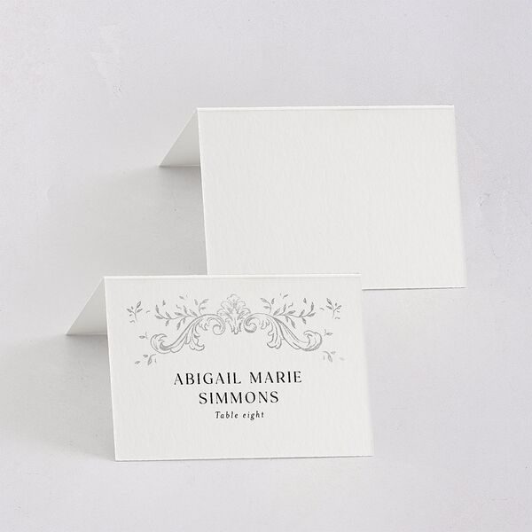 Formal Opulent Frame Foil Place Cards Pure White Silver Signature