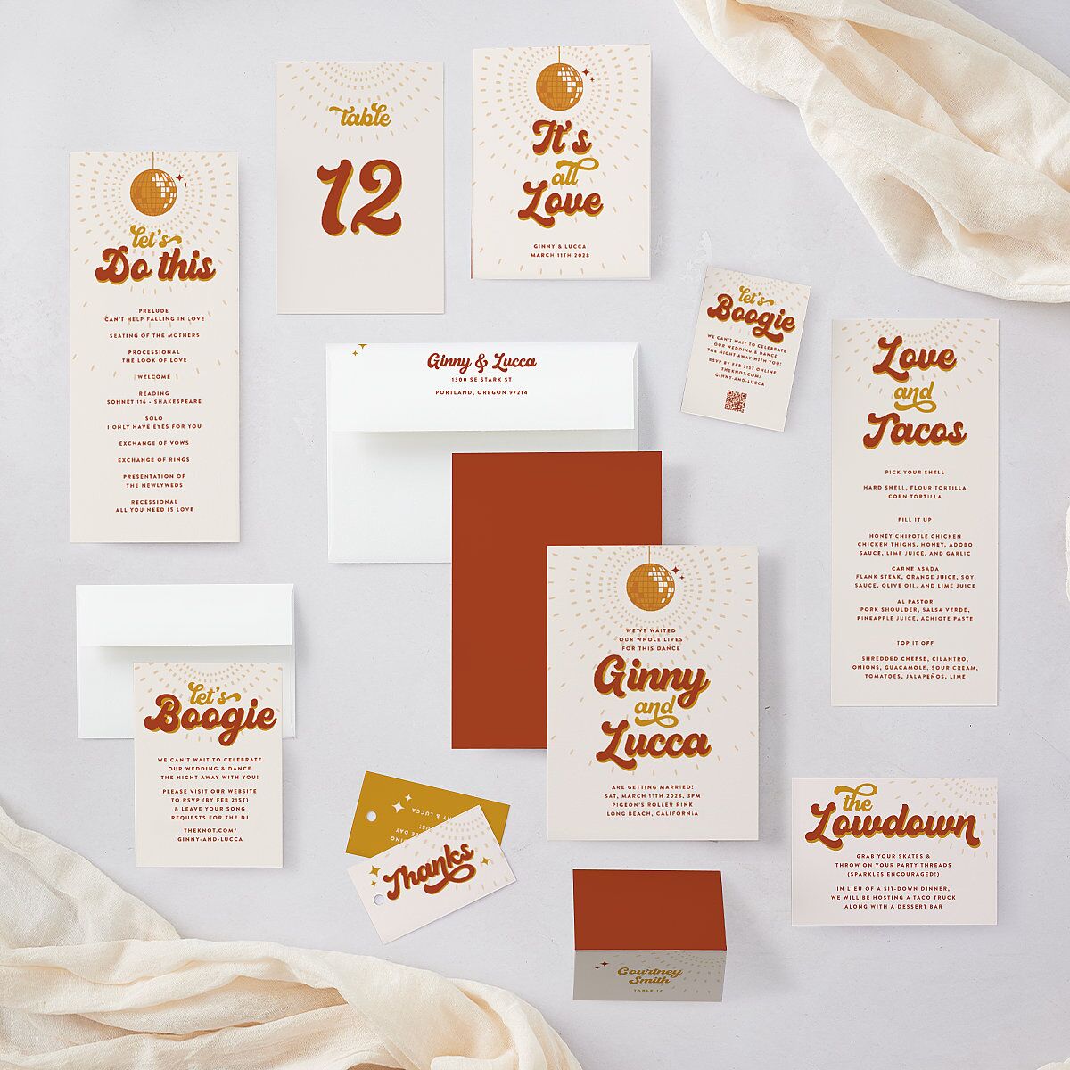 Disco Love Wedding Invitations Red Clay Signature Blank No Standard