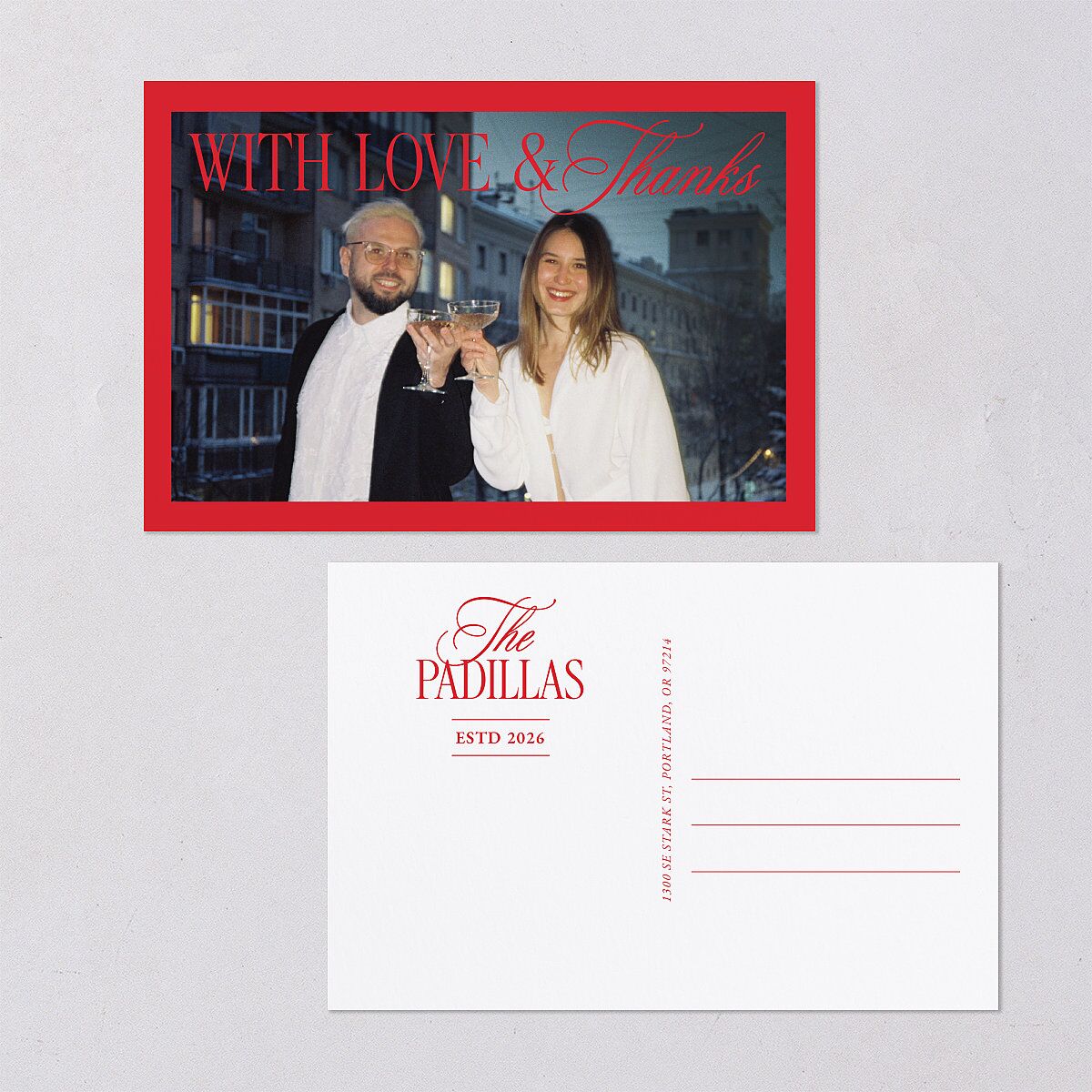Retro Classic Newlywed Photo Thank You Postcards Scarlet