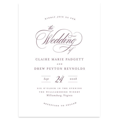 Classic Calligraphy Wedding Invitations Plum Signature Blank No Standard