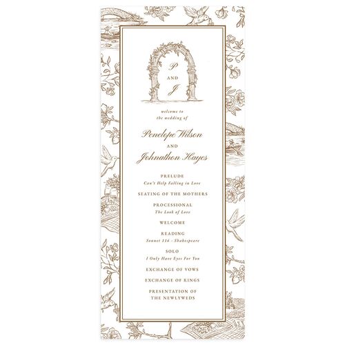Elegant Italian Toile Wedding Programs Mocha Signature