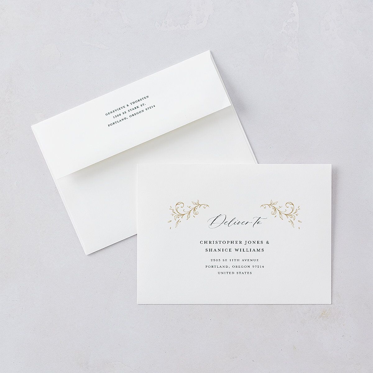 Dark Vintage Fantasy Wedding Invitation Envelopes White Dark Emerald Both Recipient and Return Addresses Standard Signature