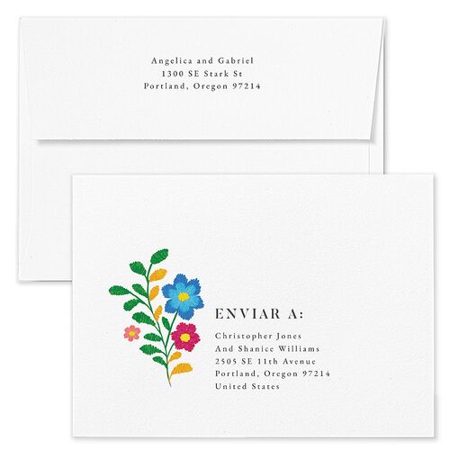 Mexican Bordados Florales Rehearsal Dinner Invitation Envelopes White Off-White Both Recipient and Return Addresses Signature Standard