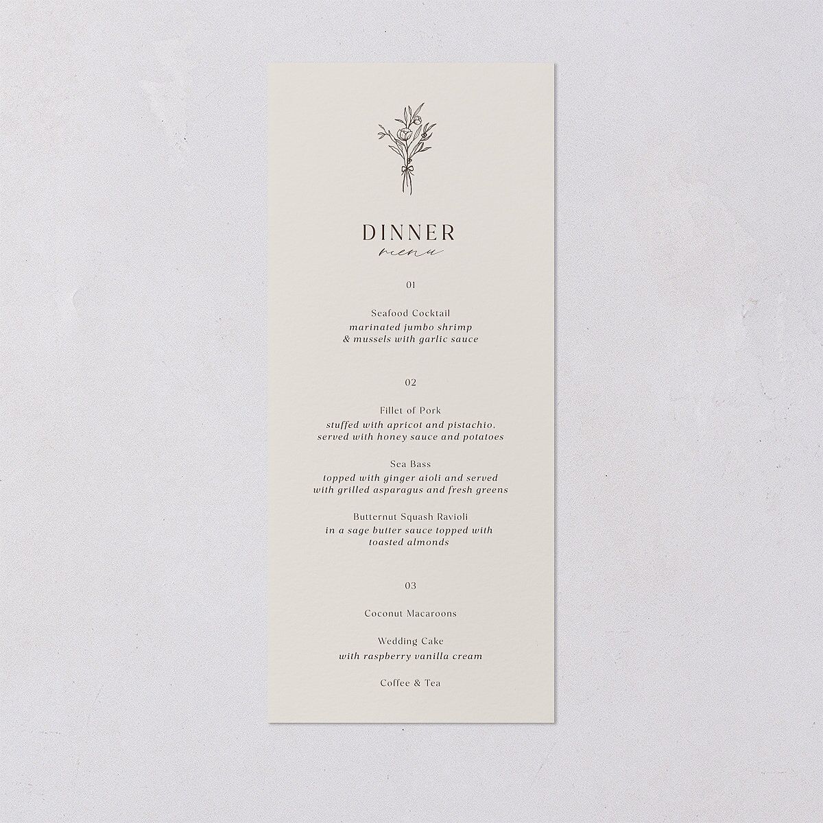 Simple Boho Flowers Menus Champagne Signature
